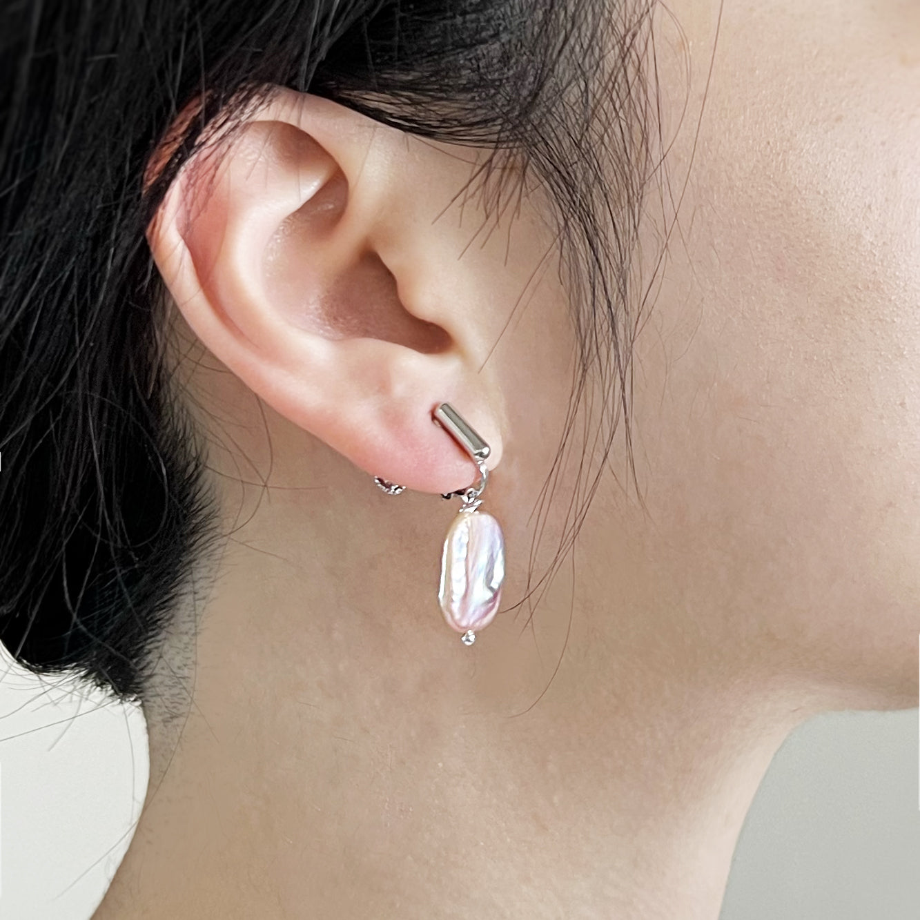 Emma Clip-on Earrings - Silver - (V2) Lavender Baroque Freshwater Cultured Pearl Earrings