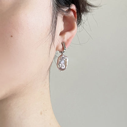 Emma Clip-on Earrings - Silver - (V2) Lavender Baroque Freshwater Cultured Pearl Earrings