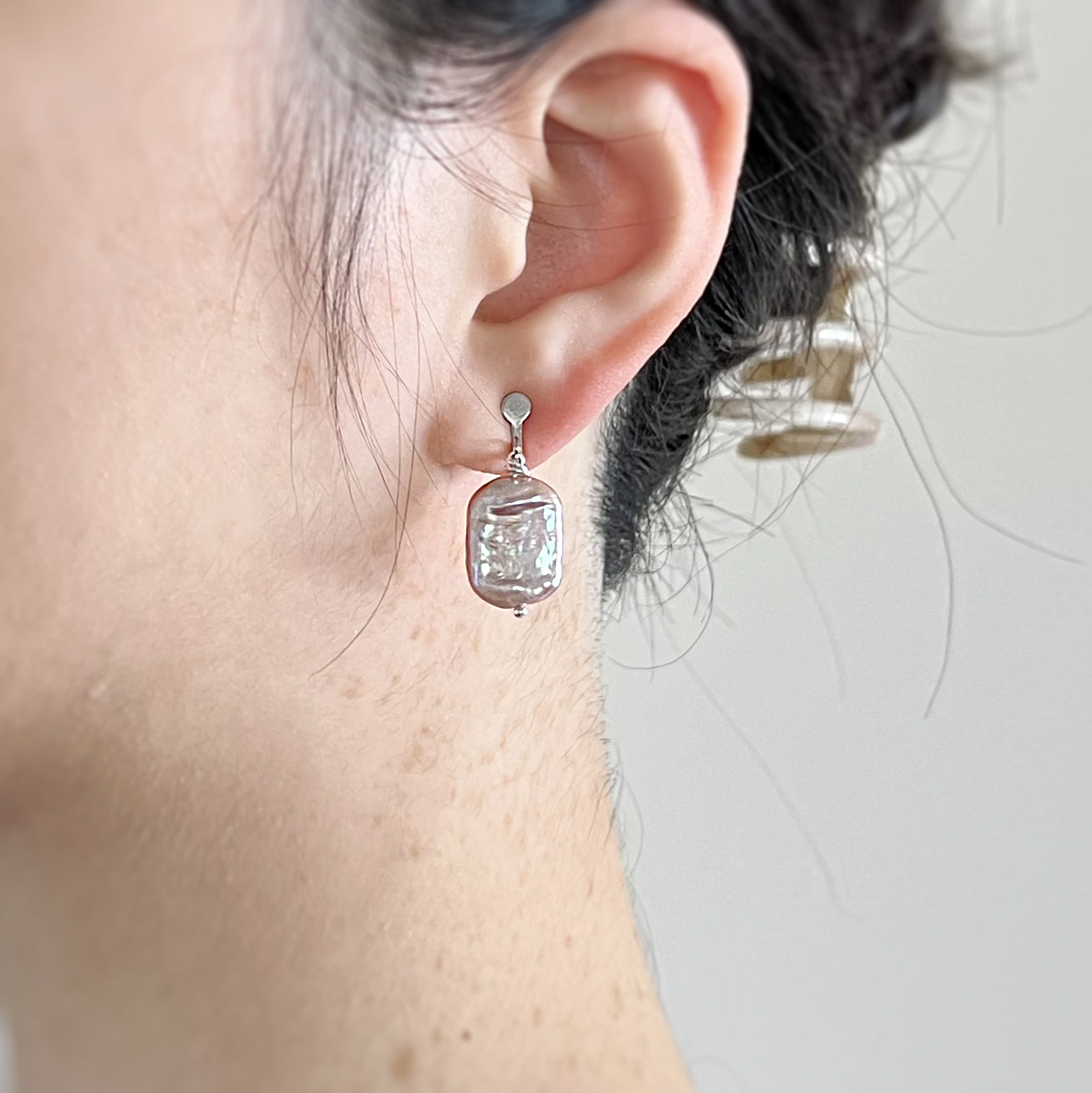 Emma Clip-on Earrings - Silver - Lavender Baroque Freshwater Cultured Pearl Earrings
