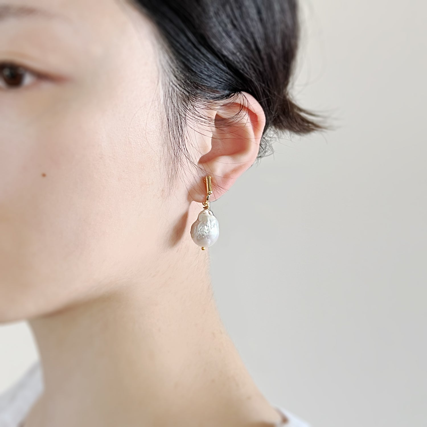 Marie Clip-on Earrings - Large Baroque Freshwater Cultured Pearl Earrings