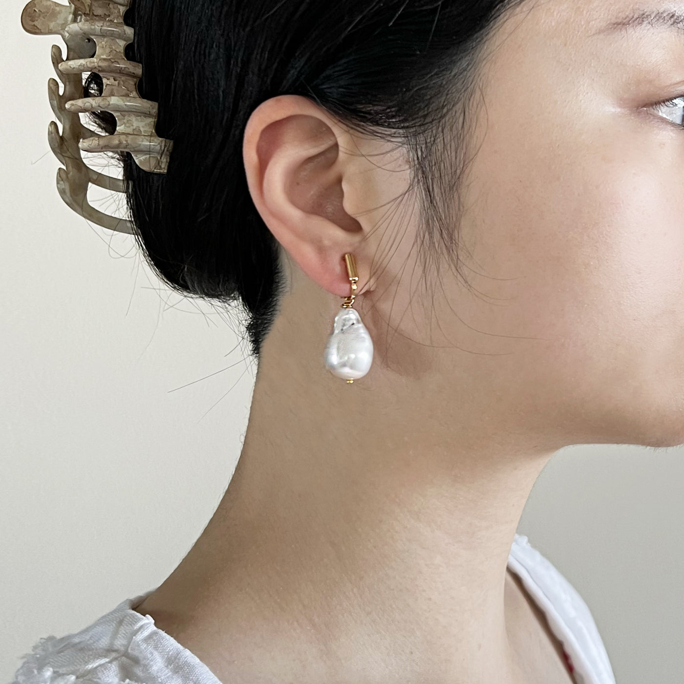 Marie Clip-on Earrings - Large Baroque Freshwater Cultured Pearl Earrings