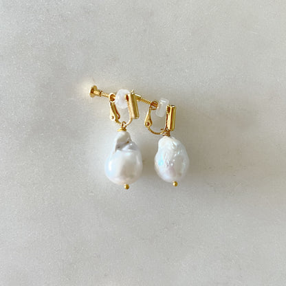 Marie Clip-on Earrings - Large Baroque Freshwater Cultured Pearl Earrings