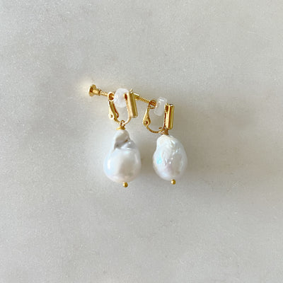 Marie Clip-on Earrings - Large Baroque Freshwater Cultured Pearl Earrings