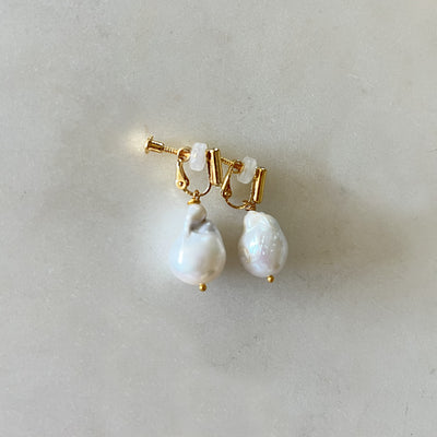 Marie Clip-on Earrings - Large Baroque Freshwater Cultured Pearl Earrings
