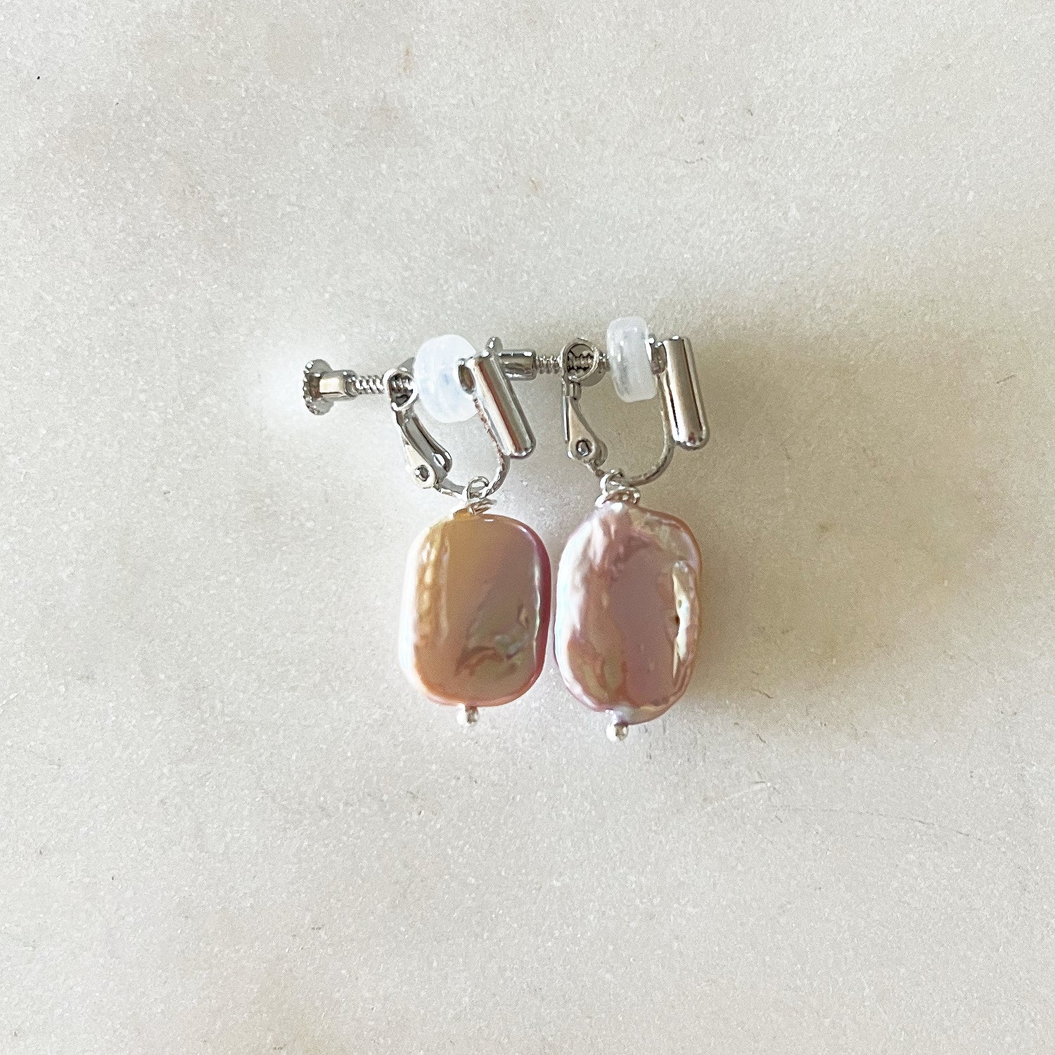 Emma Clip-on Earrings - Silver - (V2) Lavender Baroque Freshwater Cultured Pearl Earrings