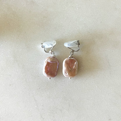 Emma Clip-on Earrings - Silver - Lavender Baroque Freshwater Cultured Pearl Earrings