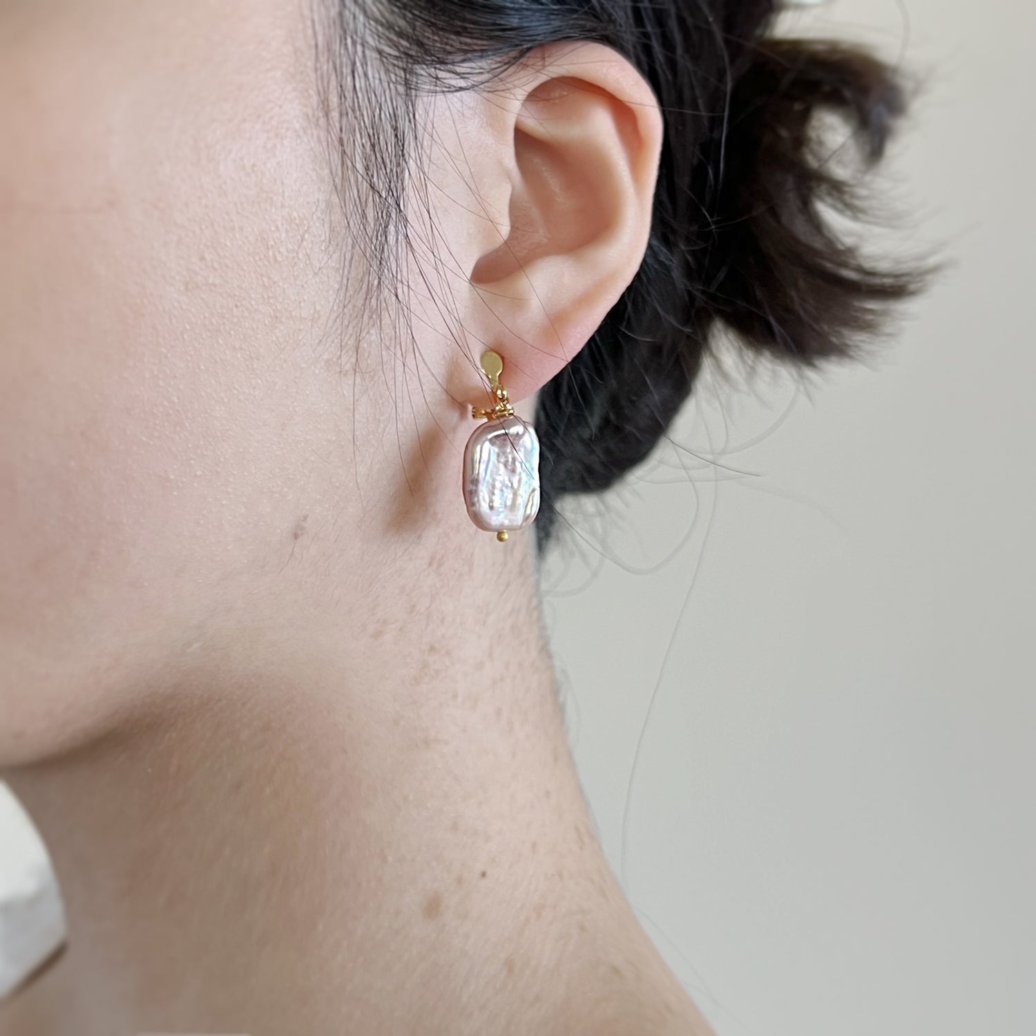 Emma Clip-on Earrings - Gold - Lavender Baroque Freshwater Cultured Pearl Earrings