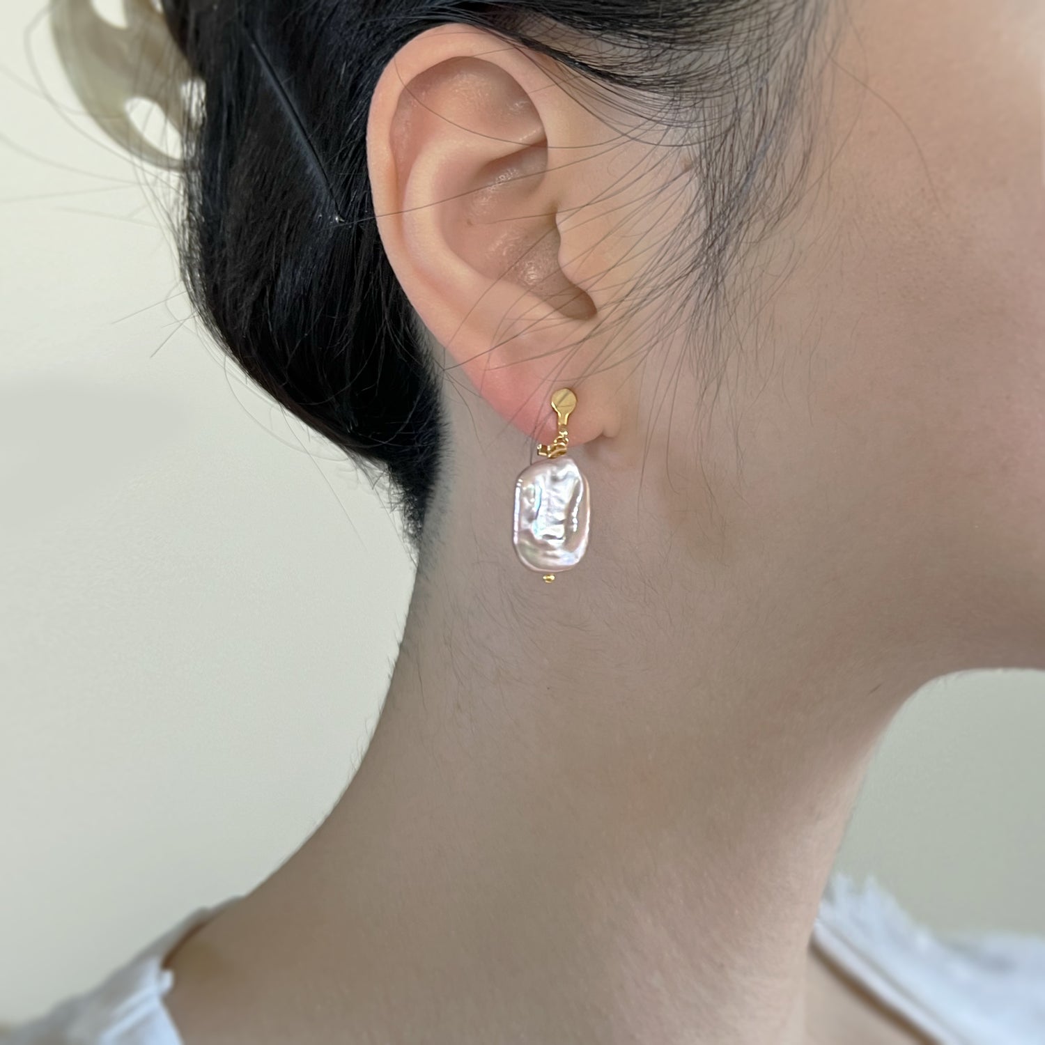 Emma Clip-on Earrings - Gold - Lavender Baroque Freshwater Cultured Pearl Earrings