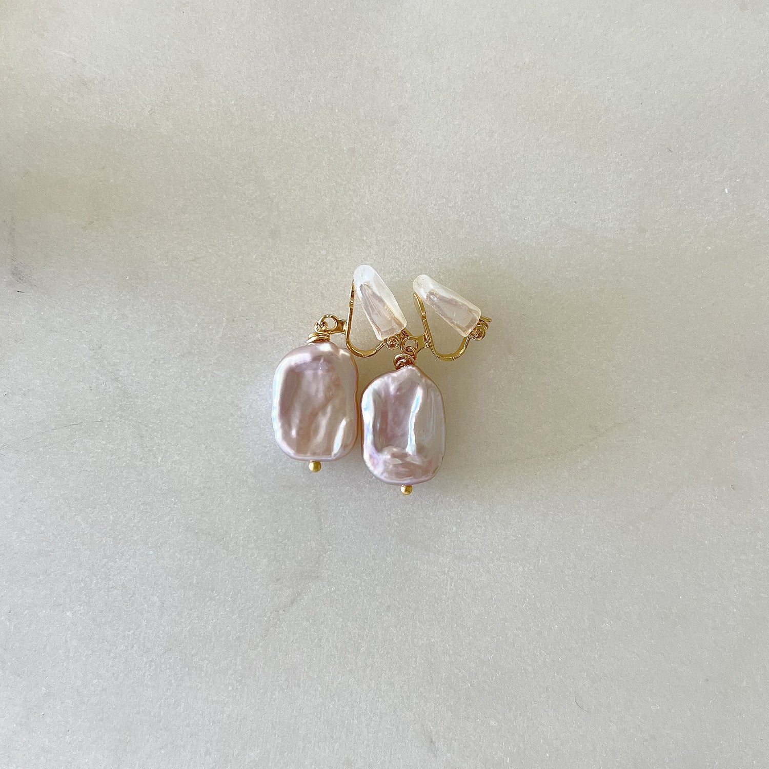 Emma Clip-on Earrings - Gold - Lavender Baroque Freshwater Cultured Pearl Earrings