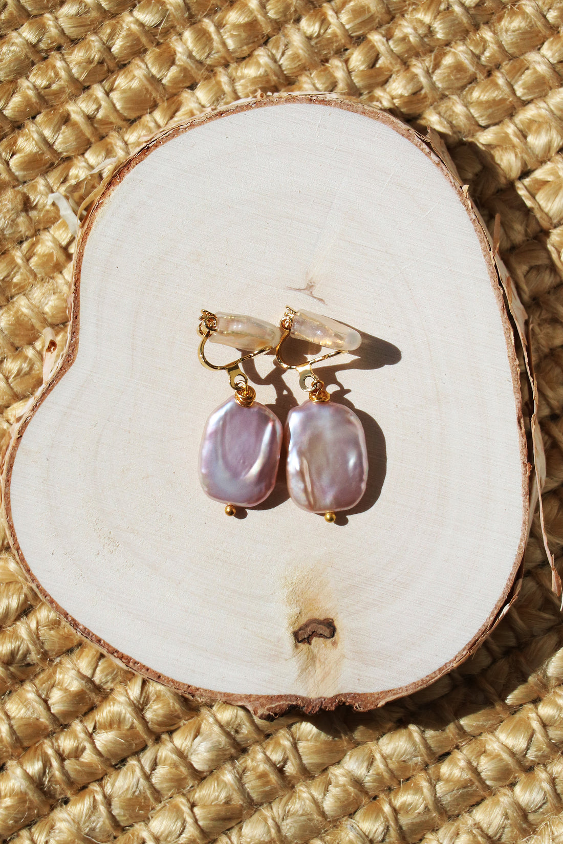 Emma Clip-on Earrings - Gold - Lavender Baroque Freshwater Cultured Pearl Earrings