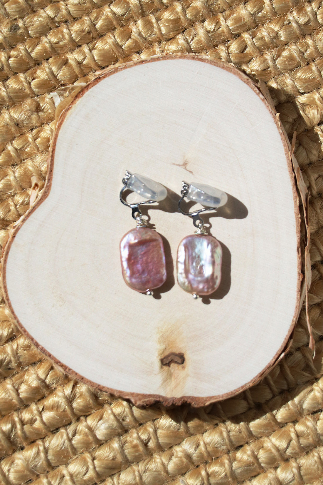 Emma Clip-on Earrings - Silver - Lavender Baroque Freshwater Cultured Pearl Earrings