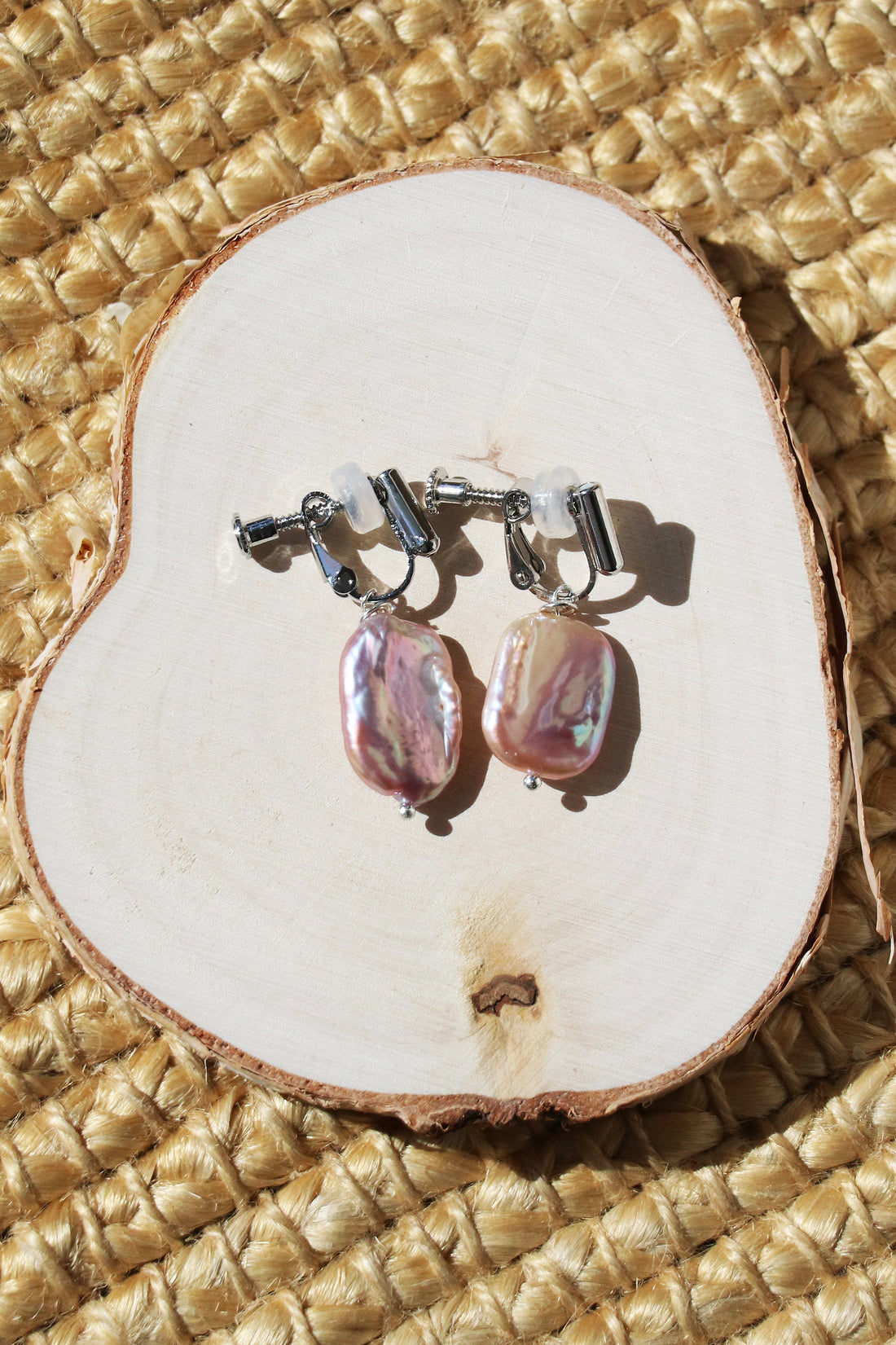 Emma Clip-on Earrings - Silver - (V2) Lavender Baroque Freshwater Cultured Pearl Earrings