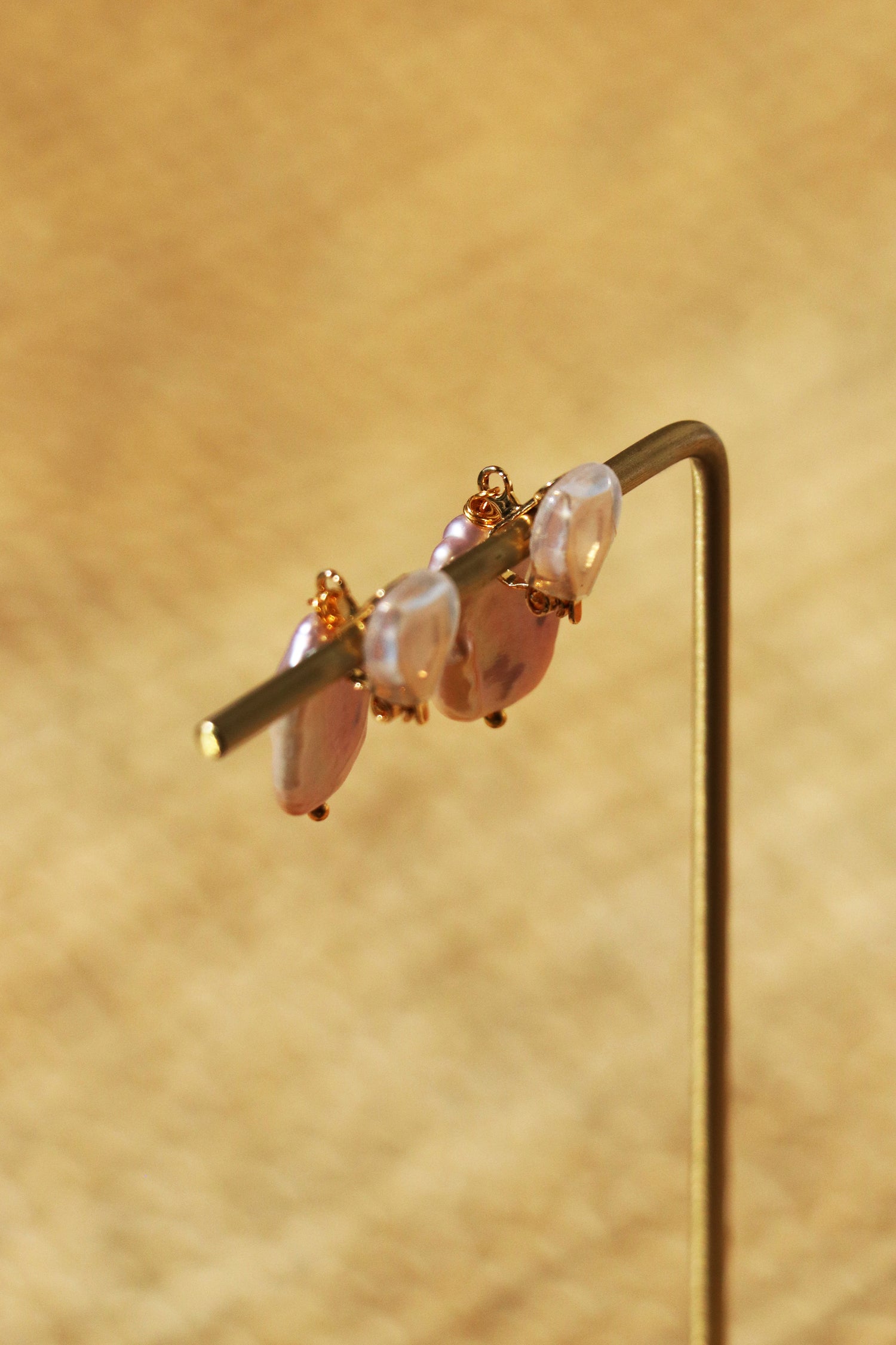Emma Clip-on Earrings - Gold - Lavender Baroque Freshwater Cultured Pearl Earrings