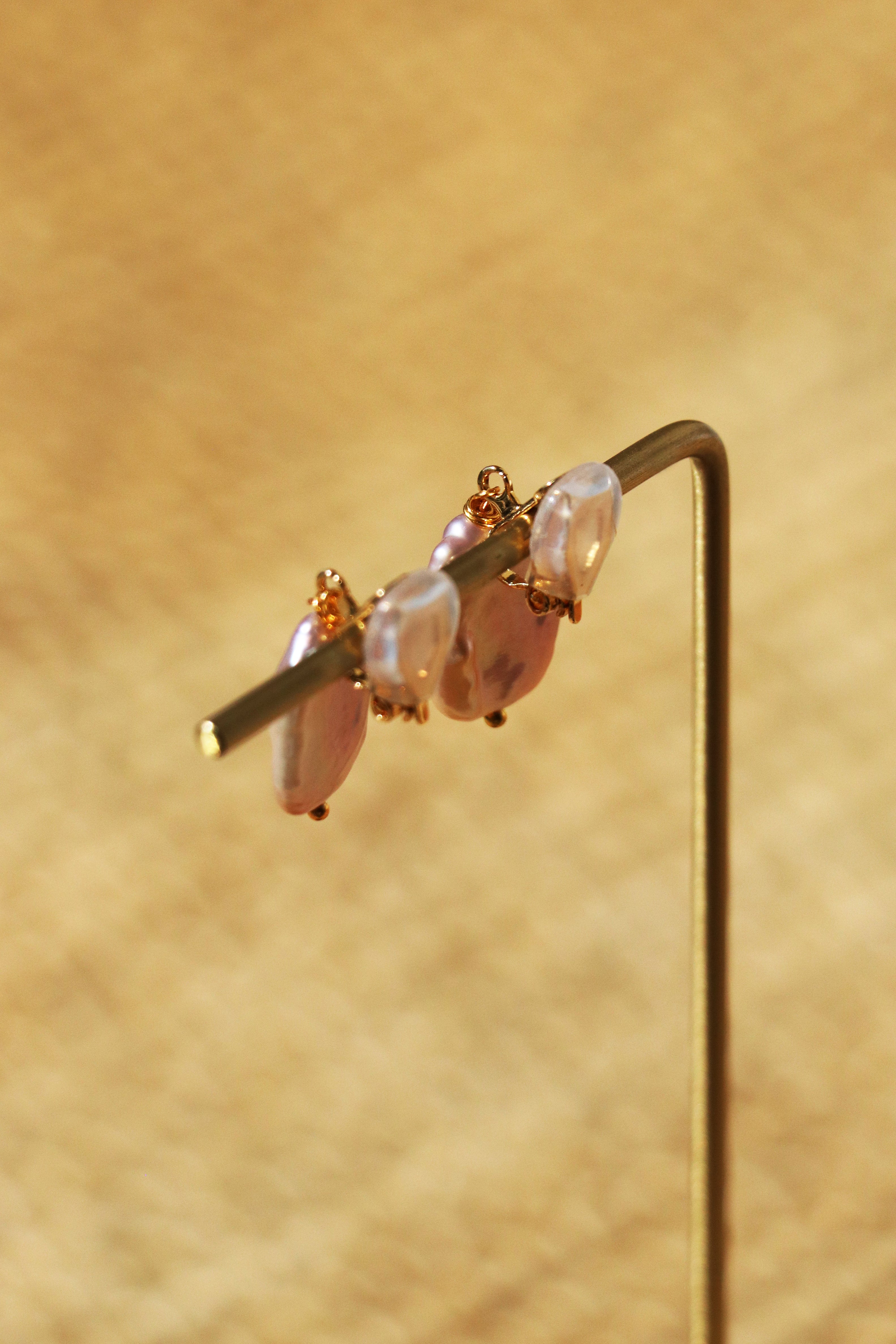Emma Clip-on Earrings - Gold - Lavender Baroque Freshwater Cultured Pearl Earrings