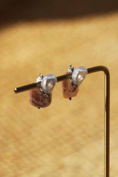 Emma Clip-on Earrings - Silver - Lavender Baroque Freshwater Cultured Pearl Earrings