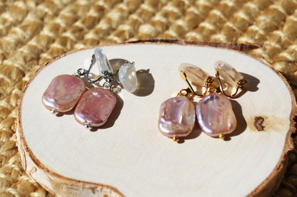 Emma Clip-on Earrings - Gold - Lavender Baroque Freshwater Cultured Pearl Earrings