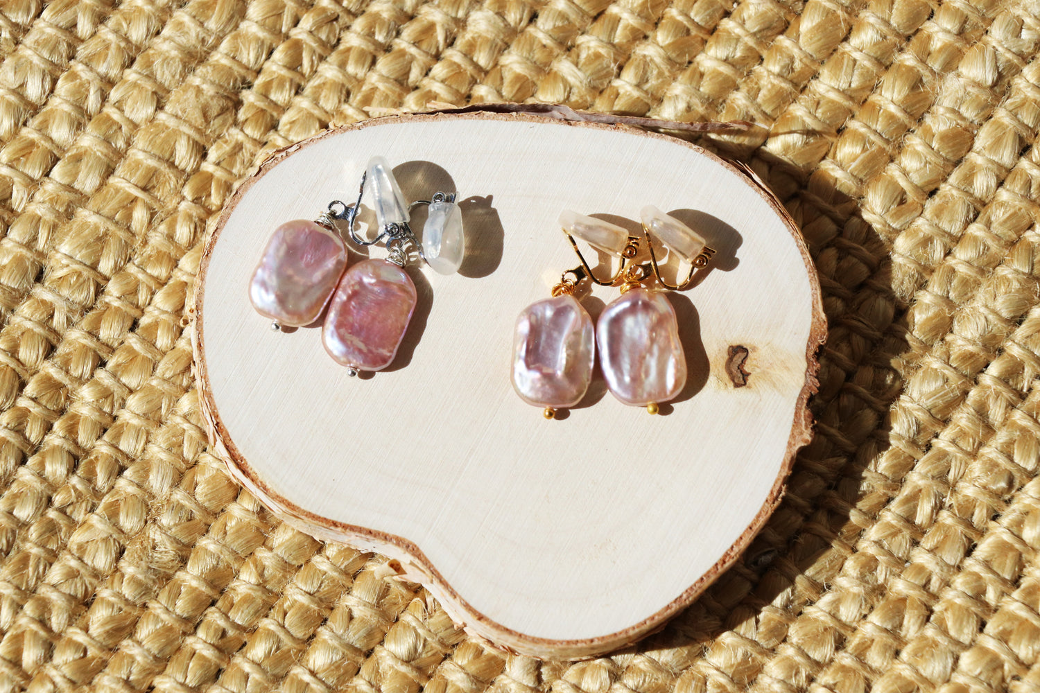 Emma Clip-on Earrings - Gold - Lavender Baroque Freshwater Cultured Pearl Earrings