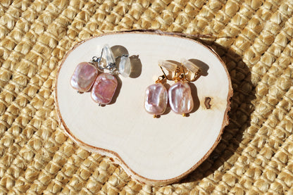 Emma Clip-on Earrings - Gold - Lavender Baroque Freshwater Cultured Pearl Earrings