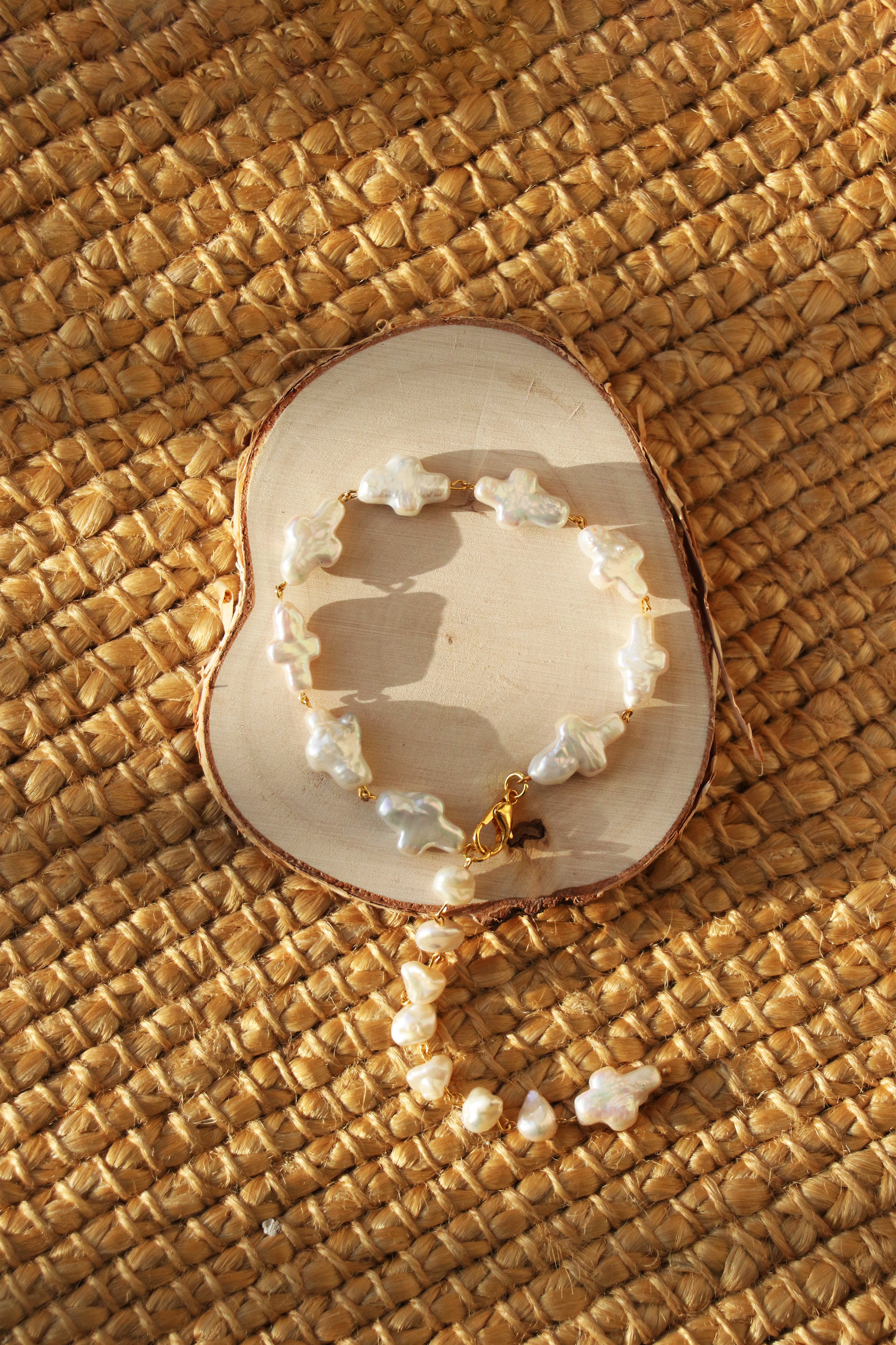 Josephine - Cross shape Freshwater Baroque Cultured Pearls Bracelet