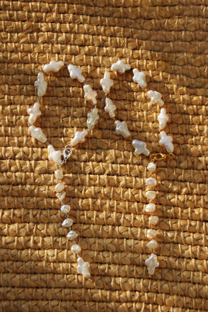 Josephine - Cross shape Freshwater Baroque Cultured Pearls Bracelet