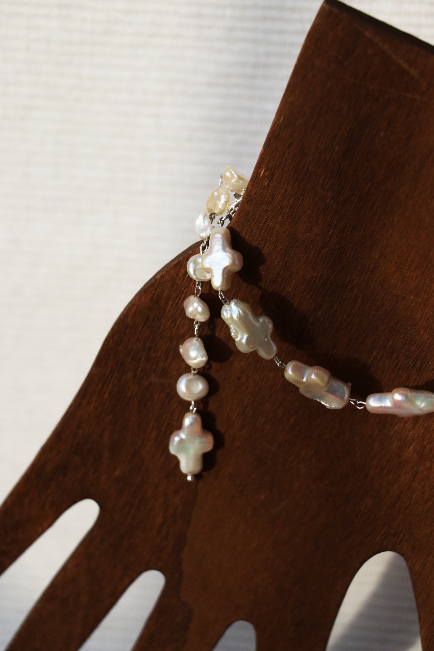Josephine - Cross shape Freshwater Baroque Cultured Pearls Bracelet